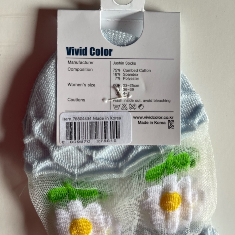 Baby blue Ankle Socks with Textured Knit and Floral Design - Picture 4 of 4